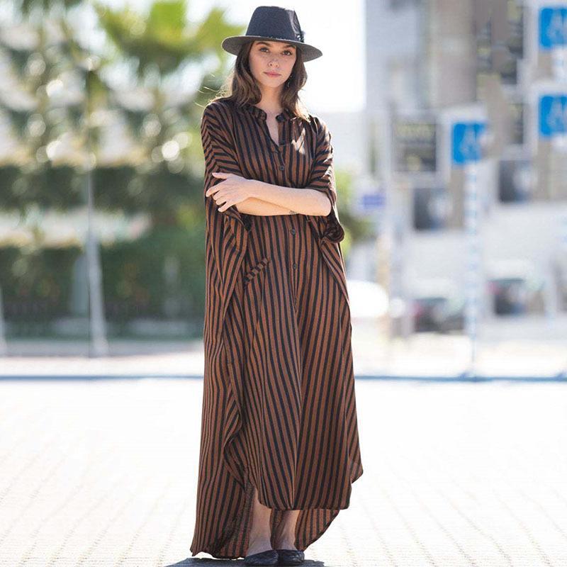 Black & Brown Striped Beach Robe ¨C Sexy Single-Breasted Bikini Cover-Up, Vacation Kimono
