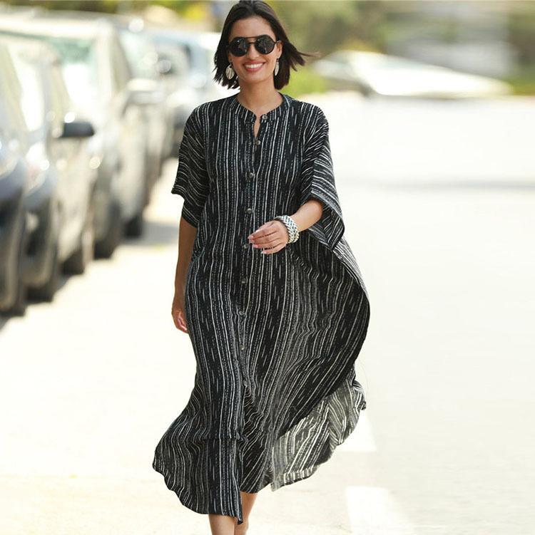 Black & Brown Striped Beach Robe ¨C Sexy Single-Breasted Bikini Cover-Up, Vacation Kimono