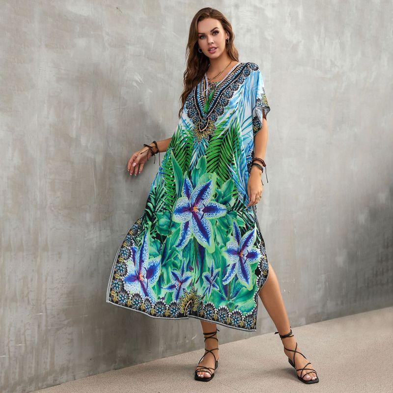 Tie-Strap Beach Cover-Up Dress ¨C Vacation Kimono Robe Maxi