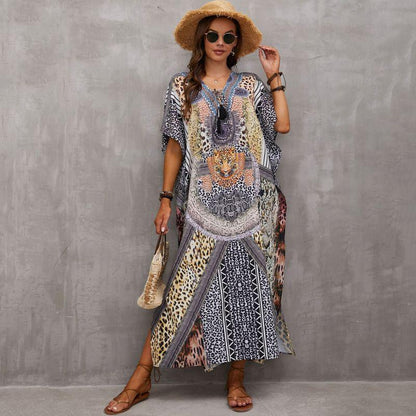 Tie-Strap Beach Cover-Up Dress ¨C Vacation Kimono Robe Maxi