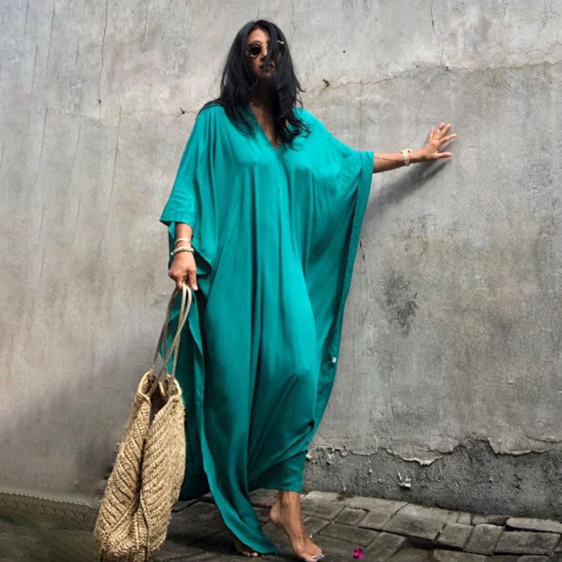 Solid Color Beach Maxi Robe ¨C Loose Bikini Cover-Up Dress, Vacation Swimsuit Long Kimono