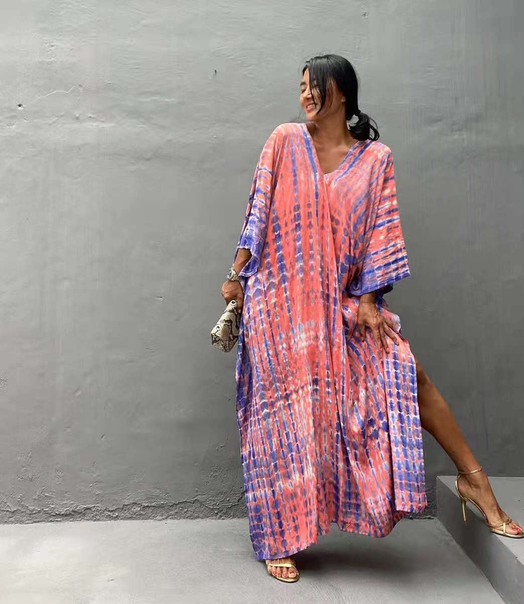 Cotton Ombre Beach Robe ¨C Loose Striped Bikini Cover-Up Dress, Vacation Maxi Kimono