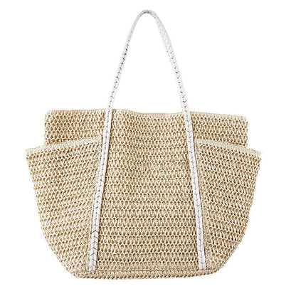 Summer Straw Tote – Women’s Large Shoulder Beach Bag, Patchwork Handwoven Purse