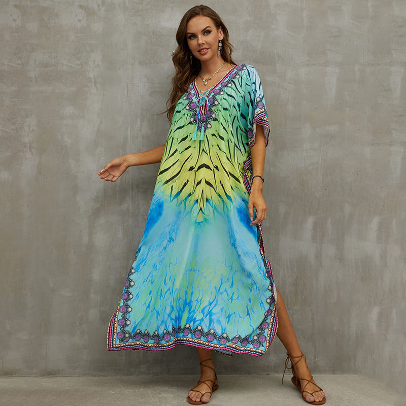 Tie-Strap Beach Cover-Up Dress ¨C Vacation Kimono Robe Maxi