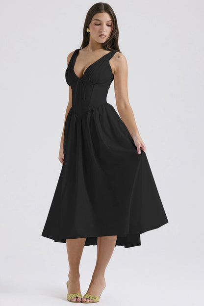 Summer Slim Suspender Long Dress Fashion Printed V-Neck Temperament Dress