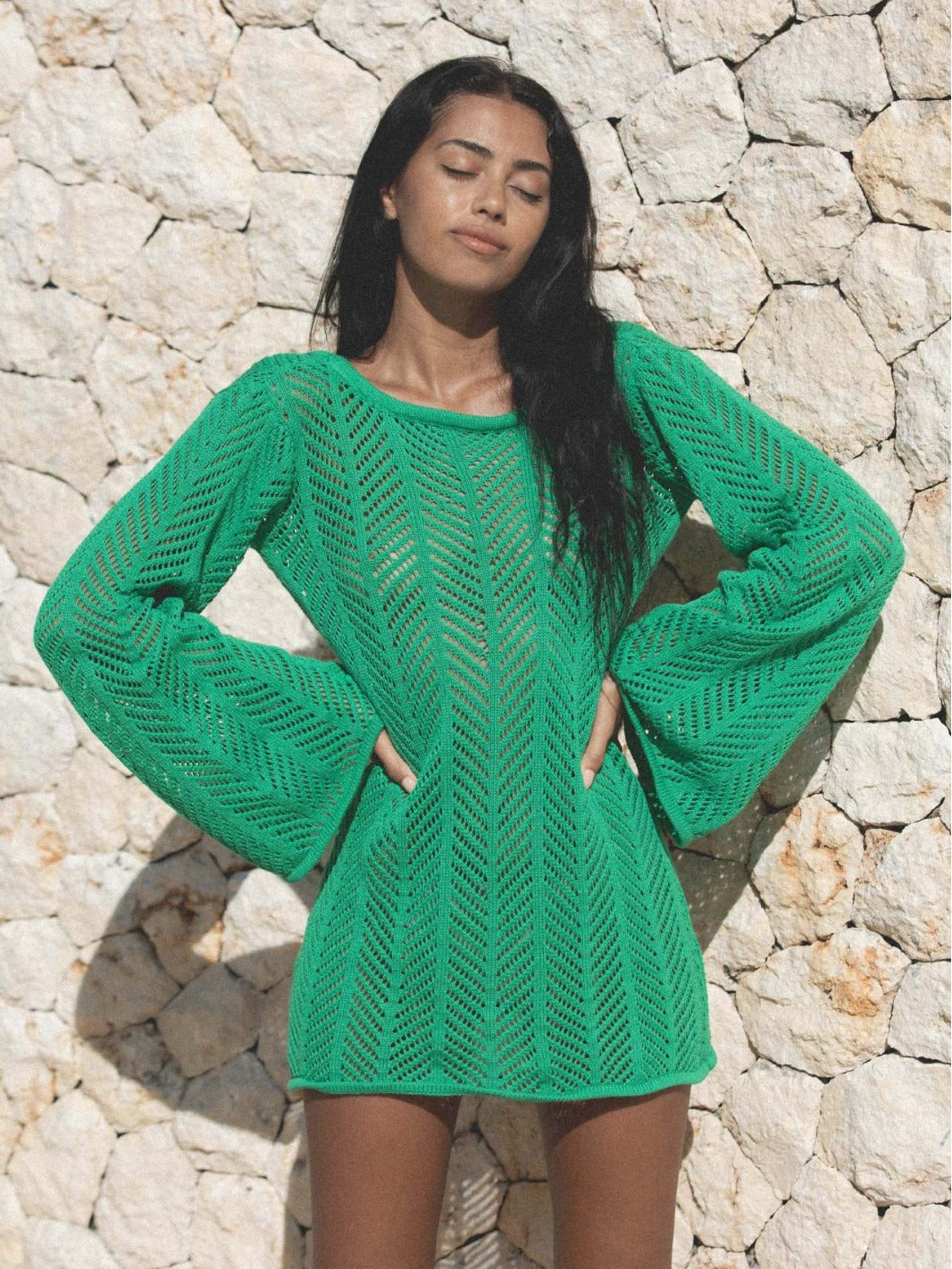 Sexy Knitted Hollow-Out Beach Cover-Up ¨C Long Sleeve Bikini Kimono, Women¡¯s Vacation Outerwear