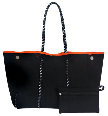 Camo Leopard Black Print Beach Tote – Women’s Neoprene Travel Bag, Diving Fabric Casual Handbag