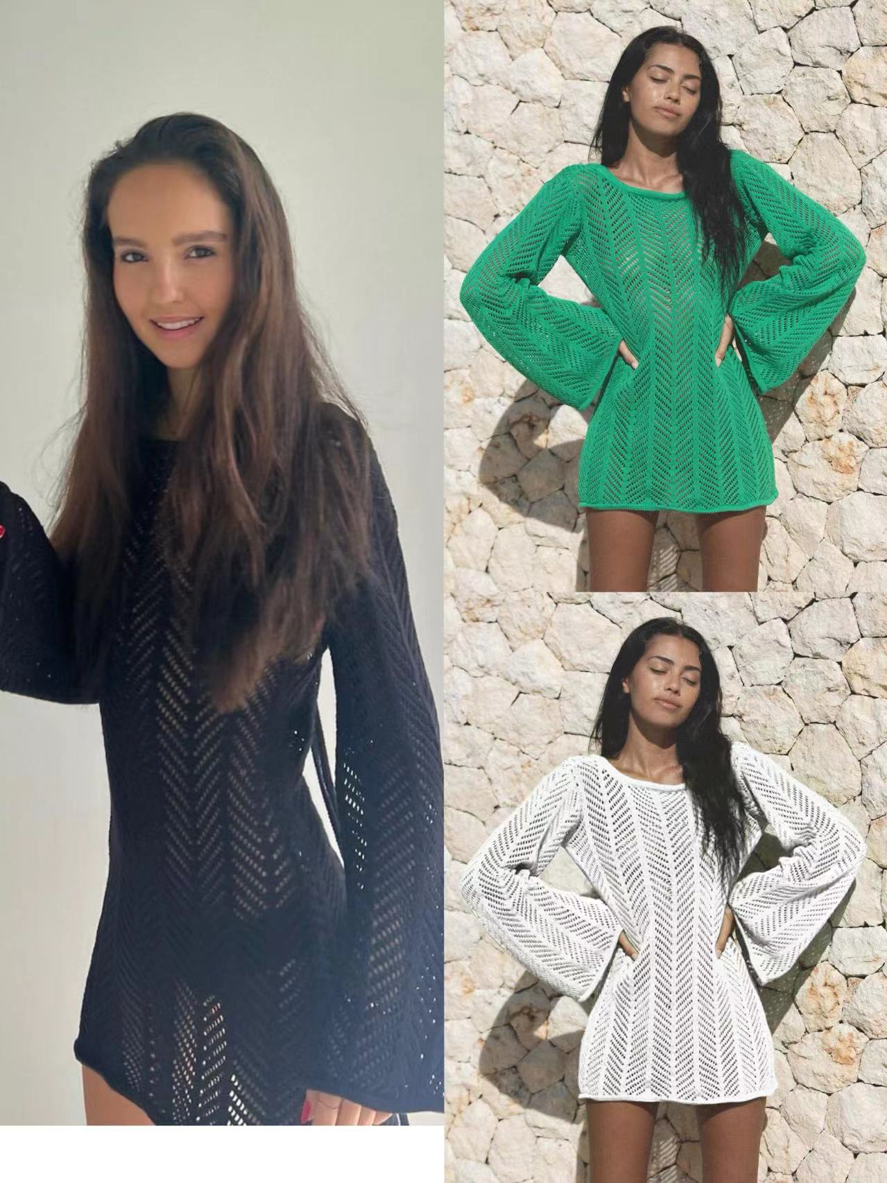 Sexy Knitted Hollow-Out Beach Cover-Up ¨C Long Sleeve Bikini Kimono, Women¡¯s Vacation Outerwear