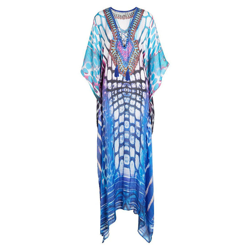 Tie-Strap Beach Cover-Up Dress ¨C Vacation Kimono Robe Maxi