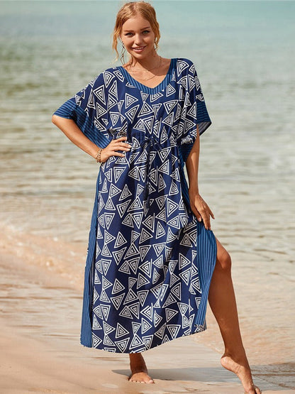 Printed Beach Cover-Up Maxi Dress ¨C Vacation Bikini Kimono, Sun Protection Long Dress