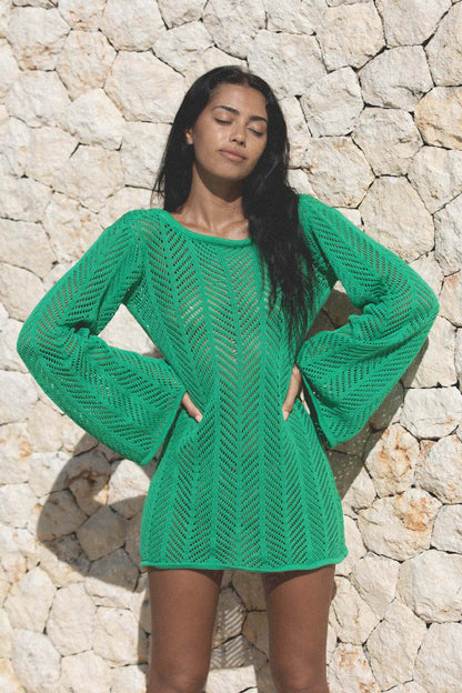 Sexy Knitted Hollow-Out Beach Cover-Up ¨C Long Sleeve Bikini Kimono, Women¡¯s Vacation Outerwear