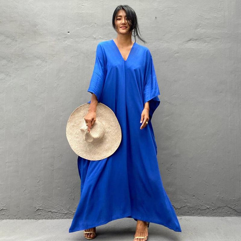Solid Color Beach Maxi Robe ¨C Loose Bikini Cover-Up Dress, Vacation Swimsuit Long Kimono