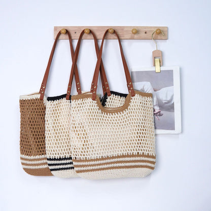 Vacation Shoulder Tote – Bohemian Hollow-Out Woven Bag, Large Beach Purse, Versatile Casual Carryall