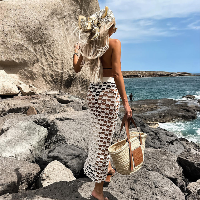 Women¡¯s Summer Solid Knit Beach Skirt ¨C Casual Bikini Cover-Up Skirt, Vacation Sarong