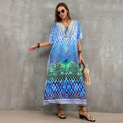 Tie-Strap Beach Cover-Up Dress ¨C Vacation Kimono Robe Maxi