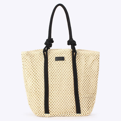 Embroidered Cotton Rope Strap Straw Bag – Hollow-Out Woven Beach Tote, Vacation Shoulder Purse