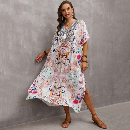 Tie-Strap Beach Cover-Up Dress ¨C Vacation Kimono Robe Maxi