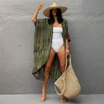Women¡¯s Rayon Tie-Dye Beach Cover-Up ¨C Vacation Bikini Kimono, Sun Protection Swimsuit Outerwear