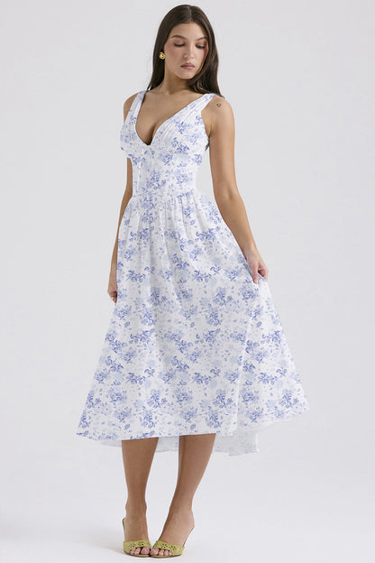 Summer Slim Suspender Long Dress Fashion Printed V-Neck Temperament Dress