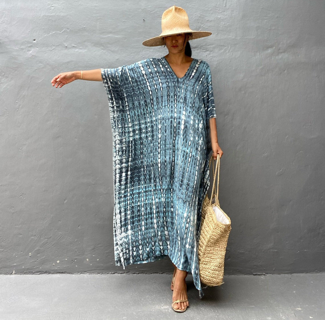 Cotton Ombre Beach Robe ¨C Loose Striped Bikini Cover-Up Dress, Vacation Maxi Kimono