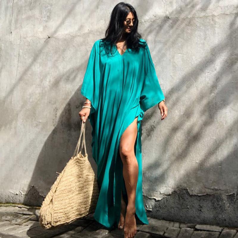 Solid Color Beach Maxi Robe ¨C Loose Bikini Cover-Up Dress, Vacation Swimsuit Long Kimono
