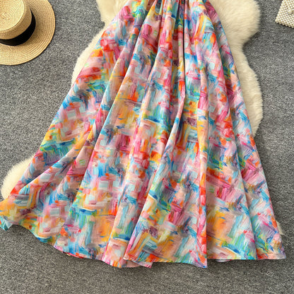 Floral Print Dress – V-Neck Adjustable Strap Midi, Spring-Summer Beach Vacation Sundress