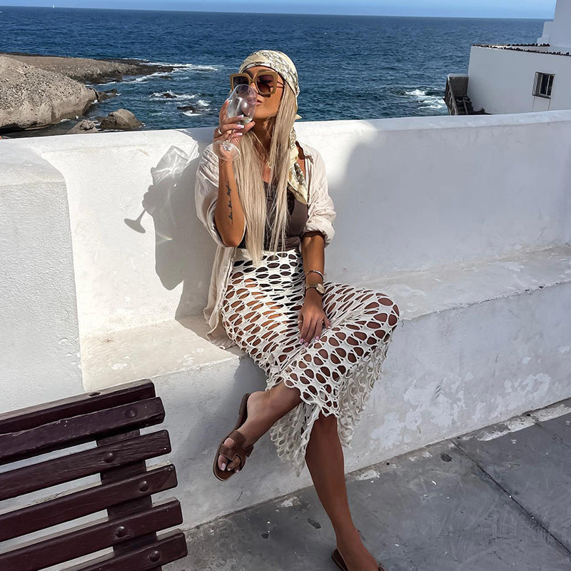 Women¡¯s Summer Solid Knit Beach Skirt ¨C Casual Bikini Cover-Up Skirt, Vacation Sarong