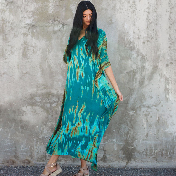 Cotton Ombre Beach Robe ¨C Loose Striped Bikini Cover-Up Dress, Vacation Maxi Kimono