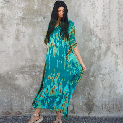 Cotton Ombre Beach Robe ¨C Loose Striped Bikini Cover-Up Dress, Vacation Maxi Kimono