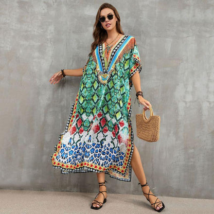 Tie-Strap Beach Cover-Up Dress ¨C Vacation Kimono Robe Maxi
