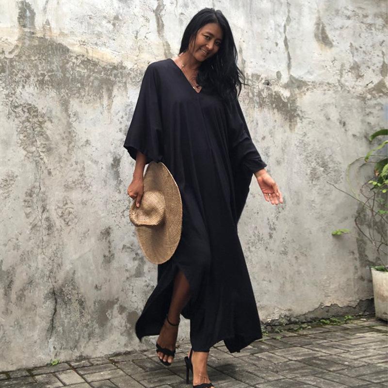 Solid Color Beach Maxi Robe ¨C Loose Bikini Cover-Up Dress, Vacation Swimsuit Long Kimono