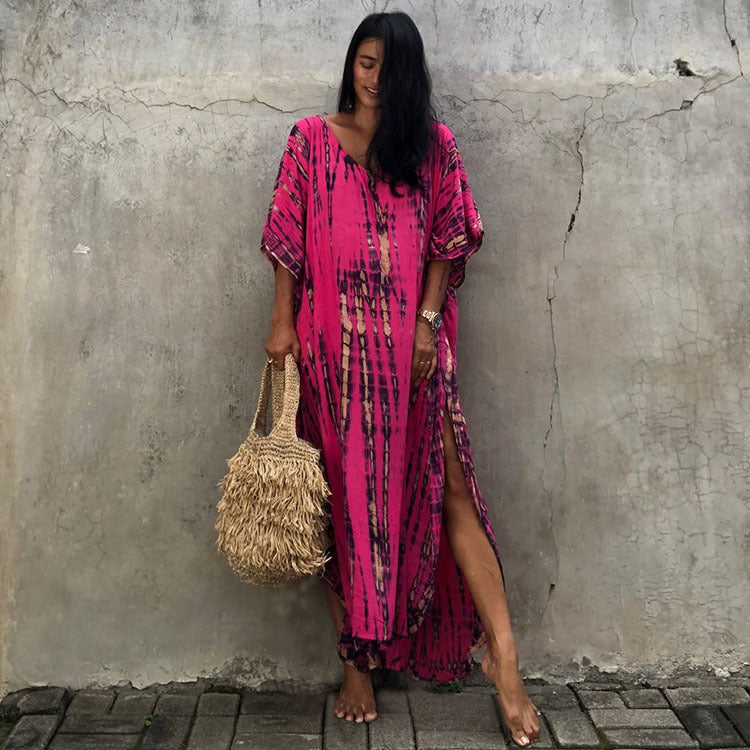 Cotton Ombre Beach Robe ¨C Loose Striped Bikini Cover-Up Dress, Vacation Maxi Kimono