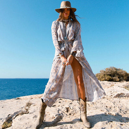 Printed Sexy Cardigan with Belt ¨C Beach Cover-Up, Vacation Bikini Kimono with Tie Waist