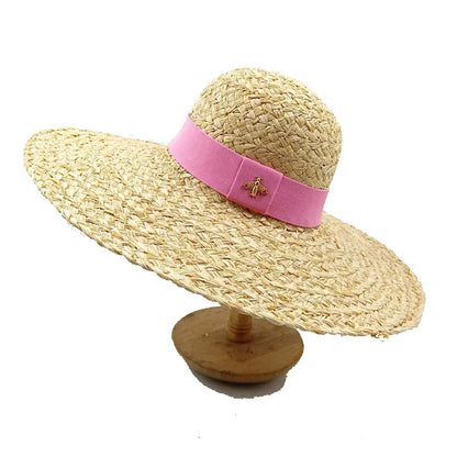 Summer Straw Hat 2024 New Flat Top French Straw Hat Elegant Women's Outdoor Vacation Sun Hat Summer Hat 모자 gorras beach