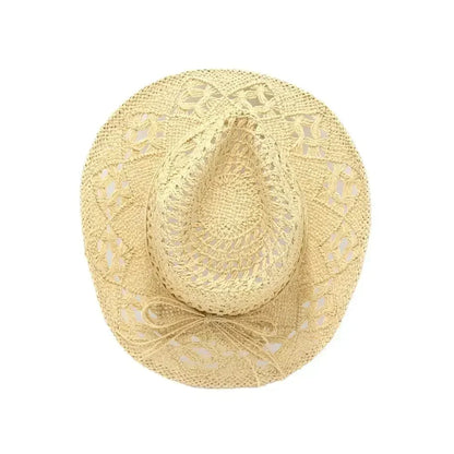 Summer Outdoor Men Women Hand-woven Western Cowboy Straw Hats Wide Brim Breathable Beach Jazz Cap Sun Protection Hat