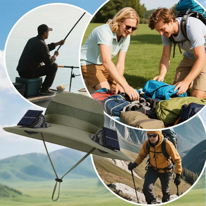 Outdoor Camping Fishing Hiking Sunscreen Fisherman Hat Solar Fan Cap Portable Solar Charging Cap With Fan For Unisex