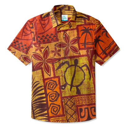 LeosWare® Men's Hawaiian Shirt Short Sleeve Button-up Breathable & Quick-Dry Aloha Tiki Mood(Deep Teal)