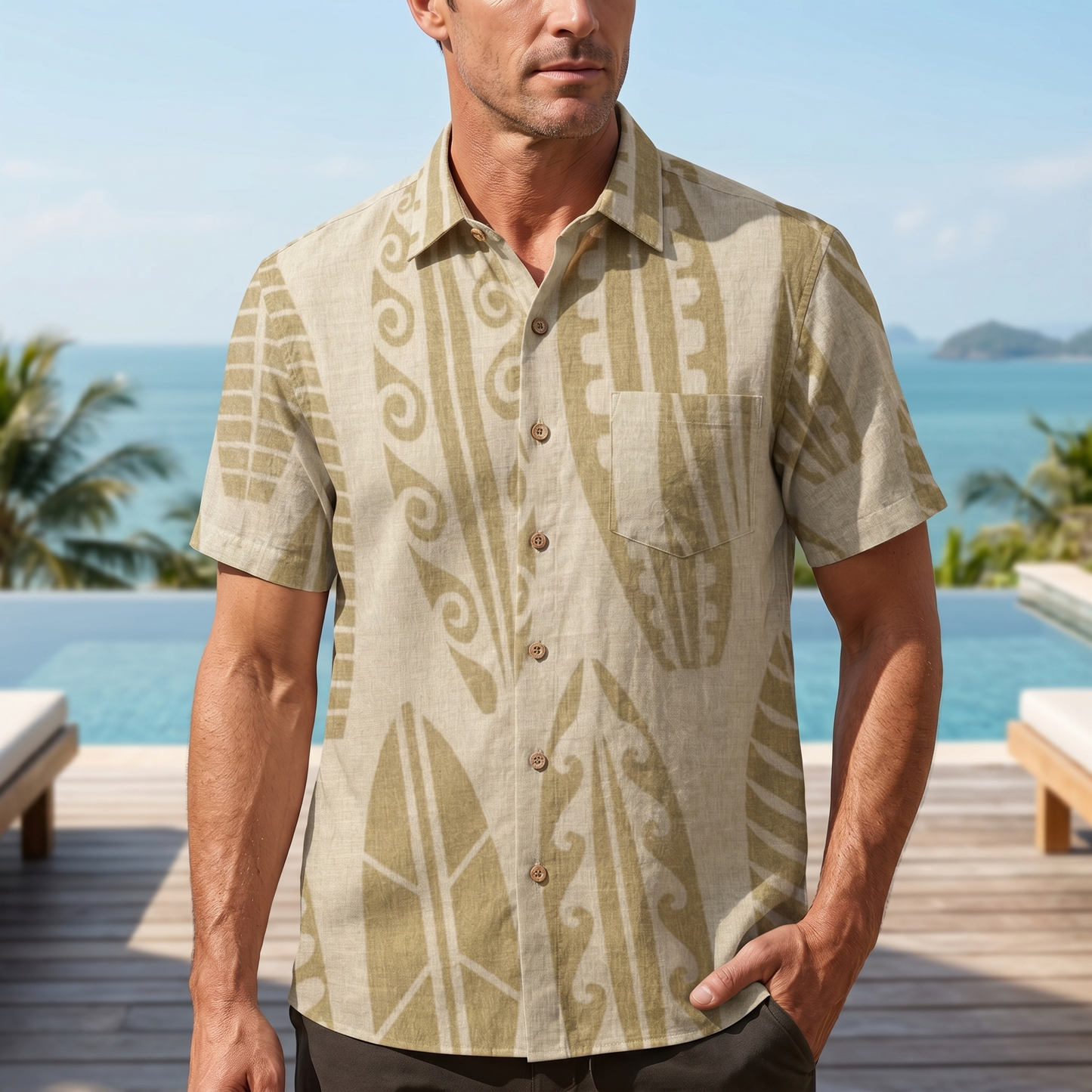 LeosWare® Men's Hawaiian Shirt Short Sleeve Button-up 95% Polyester, 5% Spandex Aloha Surf The Dunes