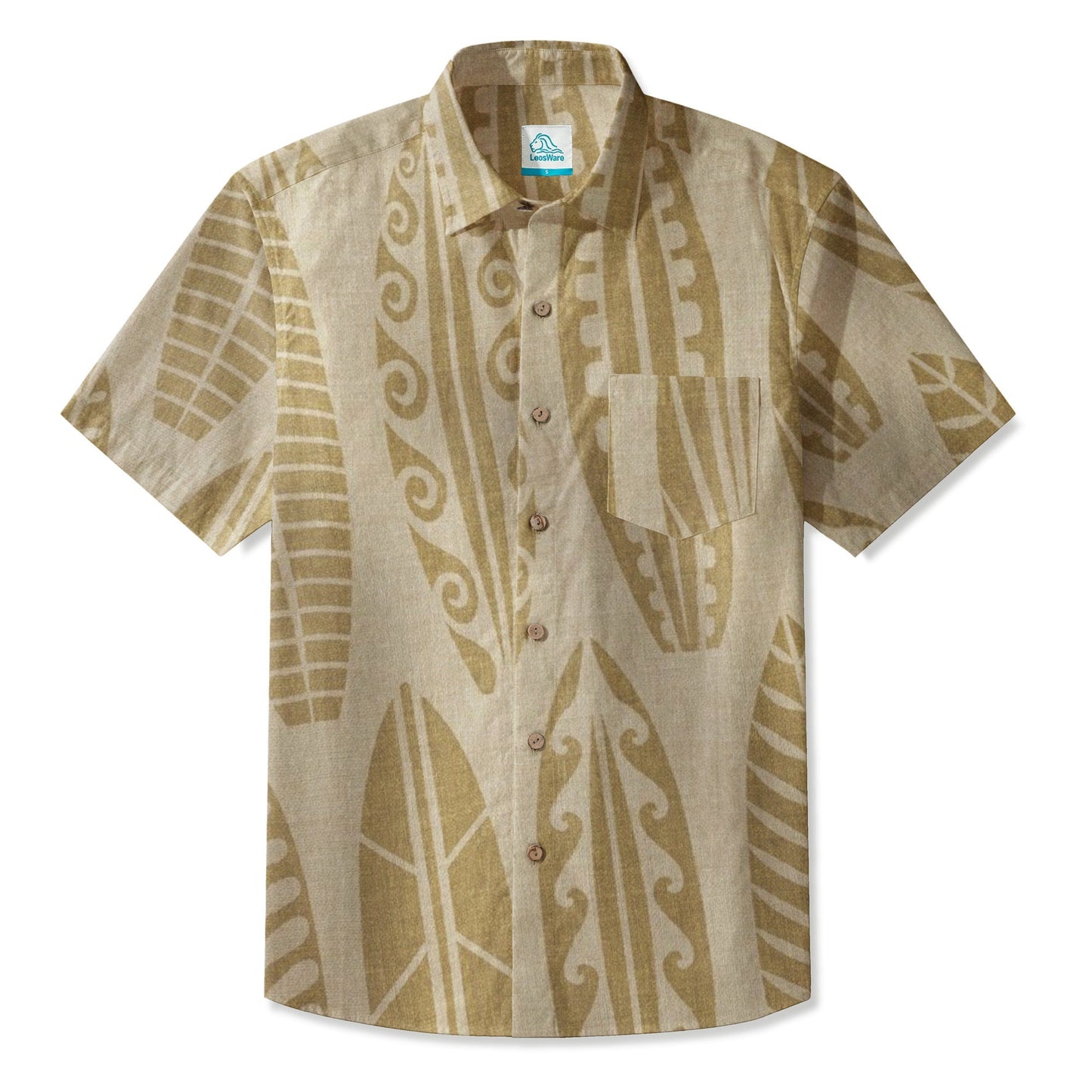 LeosWare® Men's Hawaiian Shirt Short Sleeve Button-up 95% Polyester, 5% Spandex Aloha Surf The Dunes