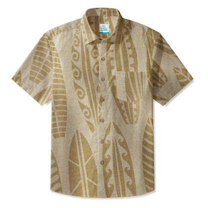LeosWare® Men's Hawaiian Shirt Short Sleeve Button-up 95% Polyester, 5% Spandex Aloha Surf The Dunes