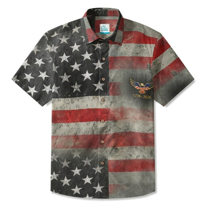 LeosWare® Men's Hawaiian Shirt Short Sleeve Button-up Breathable & Quick-Dry Aloha United States Independence Day Celebration