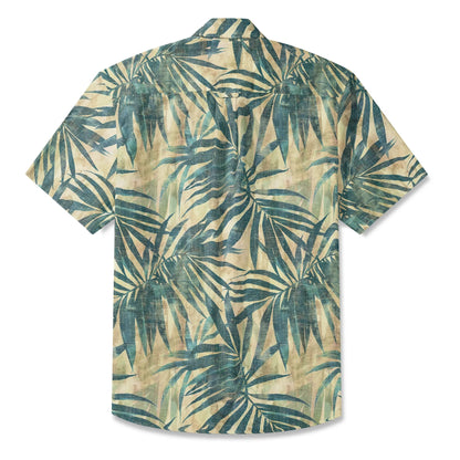 LeosWare® Men's Hawaiian Shirt Short Sleeve Button-up 100% Cotton Green Aloha Vintage Palm