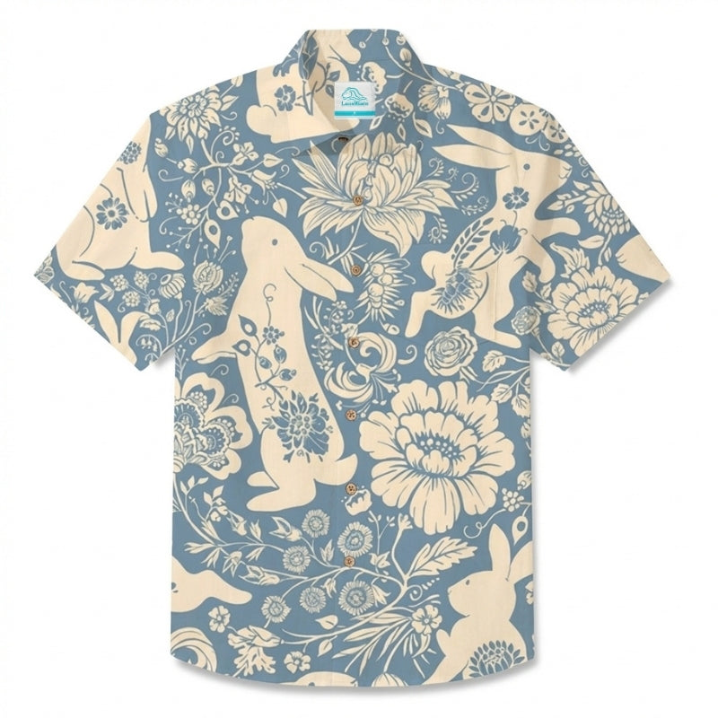 LeosWare® Men's Hawaiian Shirt Short Sleeve Button-up Breathable & Quick-Dry Aloha Easter Bunny