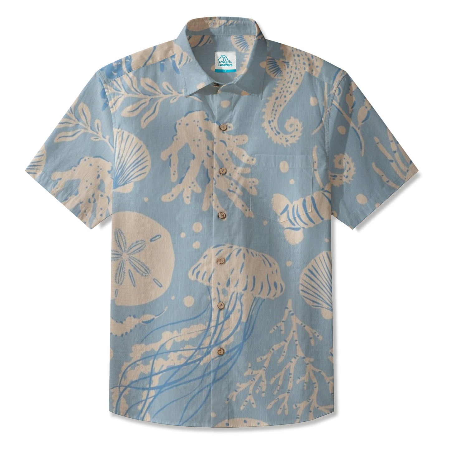 LeosWare® Men's Hawaiian Shirt Short Sleeve Button-up Breathable & Quick-Dry Aloha Ocean Mist