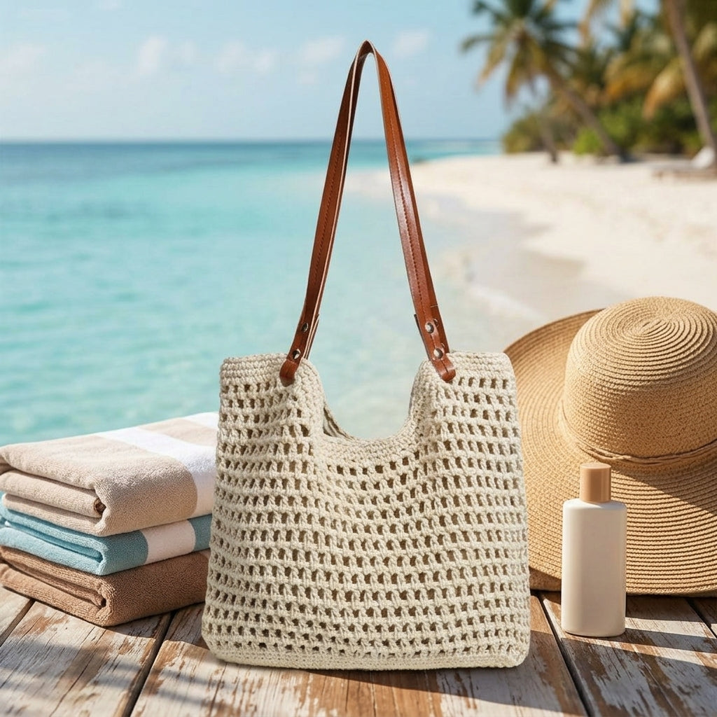 Hobo bag hand-woven, bag casual versatile slouchy bag, seaside vacation beach bag, large capacity shoulder bag