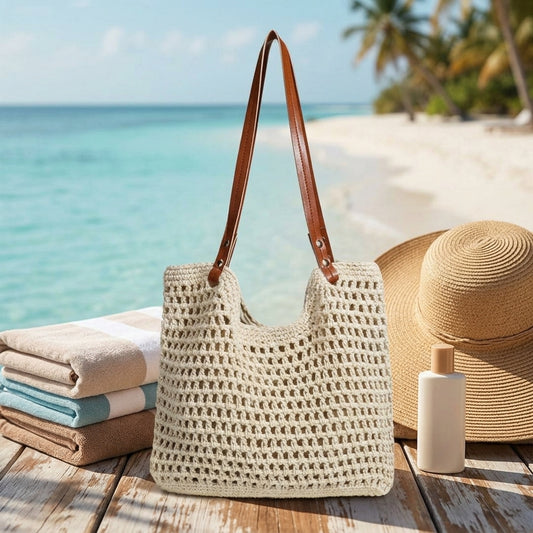 Hobo bag hand-woven, bag casual versatile slouchy bag, seaside vacation beach bag, large capacity shoulder bag