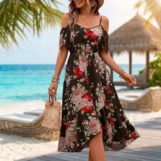 Women's Bohemian Printed Dress Spaghetti Strap Dress Artistic Style