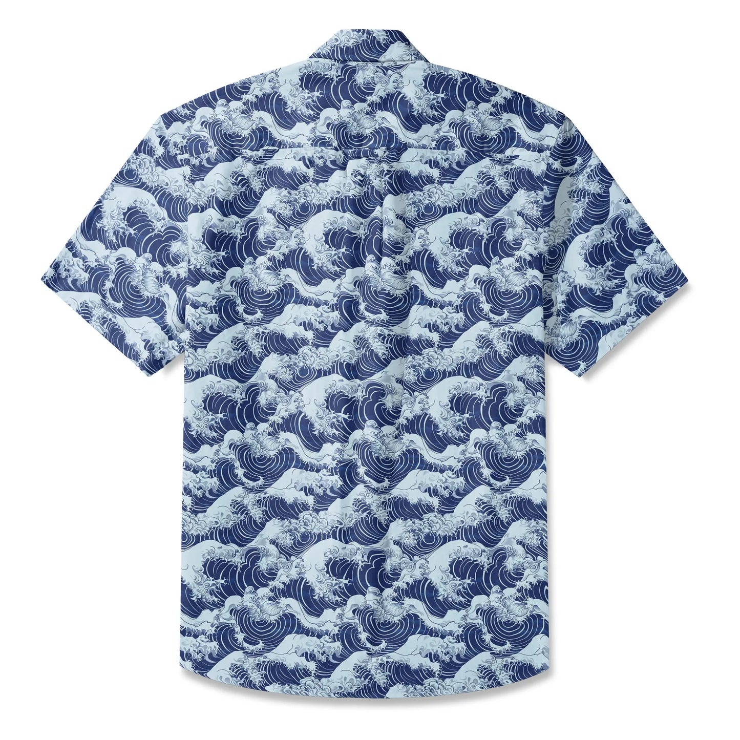LeosWare® Men's Hawaiian Shirt Short Sleeve Button-up 100% Cotton Blue Aloha Blue Wave World