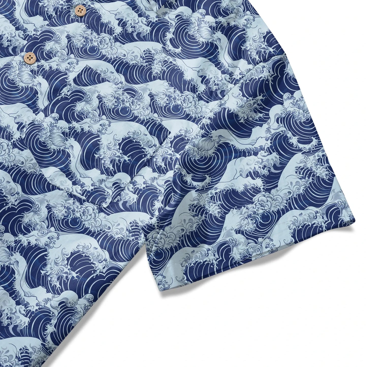 LeosWare® Men's Hawaiian Shirt Short Sleeve Button-up 100% Cotton Blue Aloha Blue Wave World