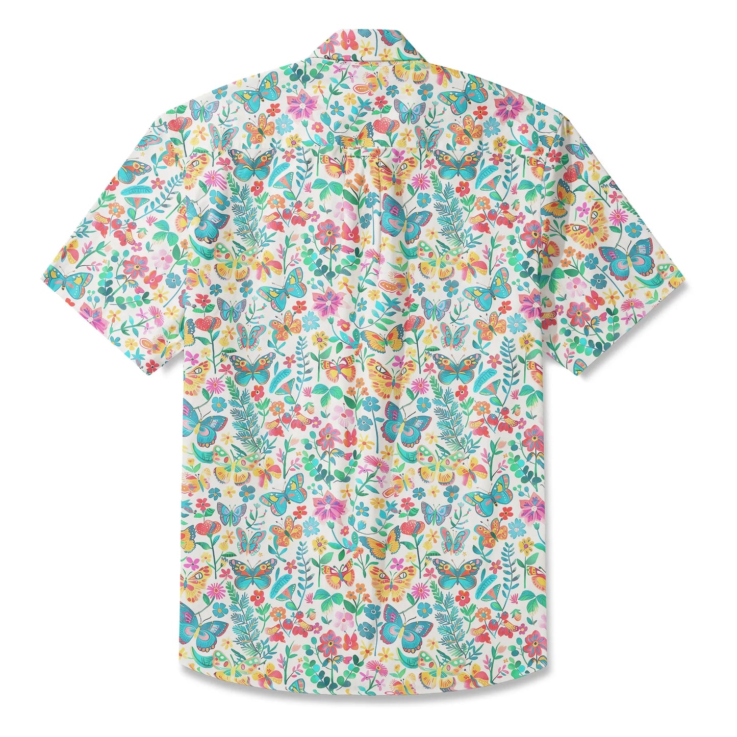 LeosWare® Men's Hawaiian Shirt Short Sleeve Button-up 100% Cotton Blue Aloha Dance Of The Butterfly Blossom Collection